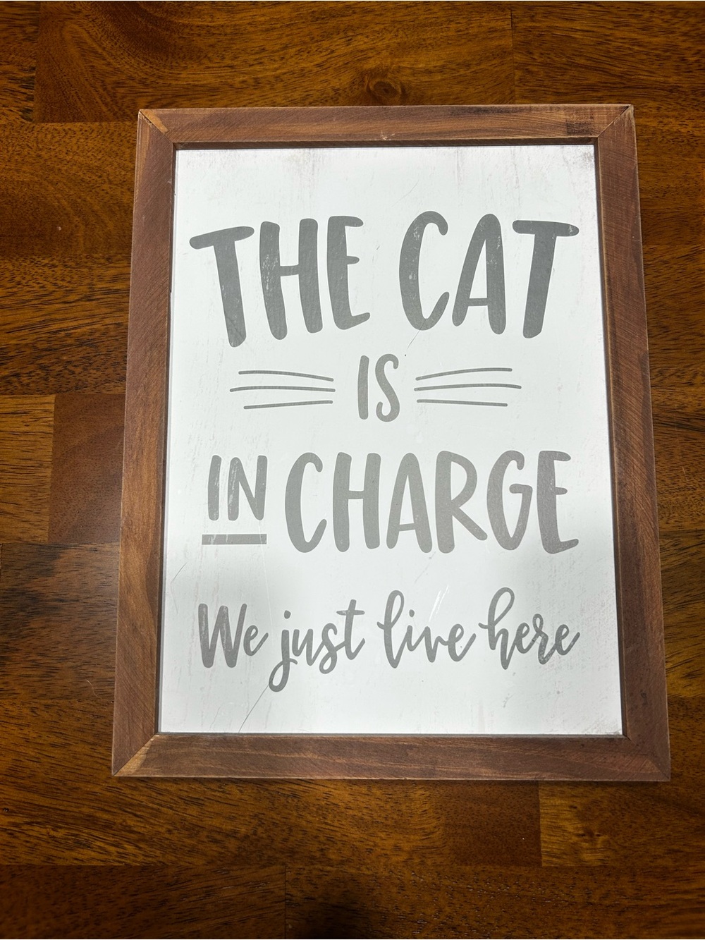 The Cat Is In Charge Wall Sign - White & Brown